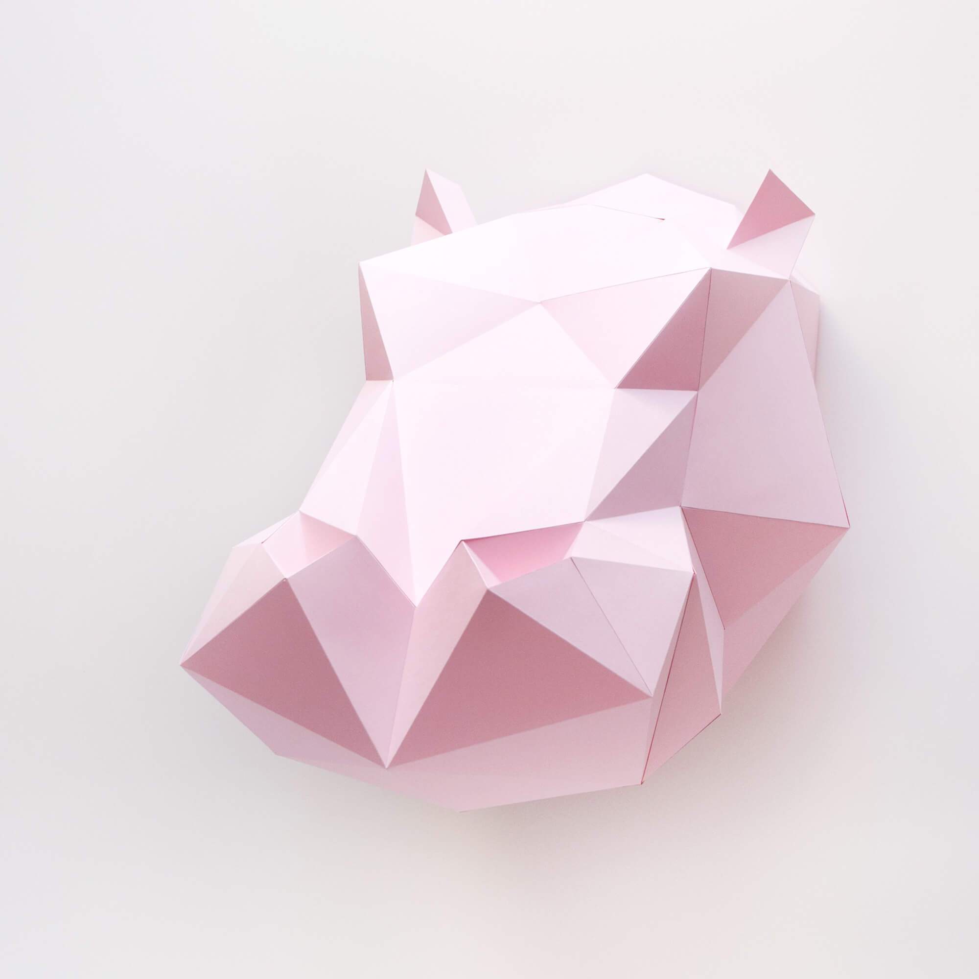 Paper Hippo - Trophée en papier Assembli Soft Pink